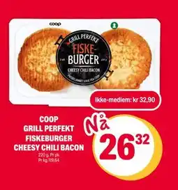 Coop Extra COOP GRILL PERFEKT FISKEBURGER CHEESY CHILI BACON tilbud