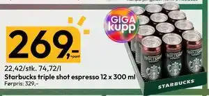 Gigaboks Starbucks triple shot espresso 12 x 300 ml tilbud