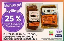 Gigaboks Kyllingspyd sticky BBQ 500 g. Kyllinglår confit sticky BBQ 680 g tilbud