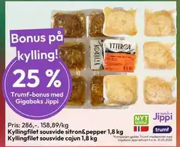 Gigaboks Kyllingfilet sousvide sitron&pepper 1,8 kg. Kyllingfilet sousvide cajun 1,8 kg tilbud