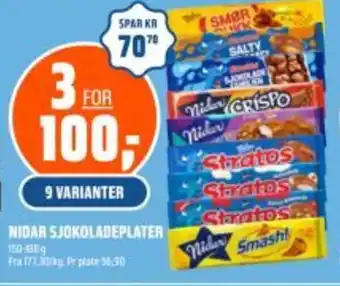 Coop Obs NIDAR Sjokoladeplater tilbud