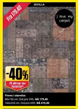 Europris 40% på alle tepper tilbud