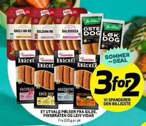 Bunnpris Et utvalg pølser fra Gilde, Finsbråten og Leiv Vidar tilbud
