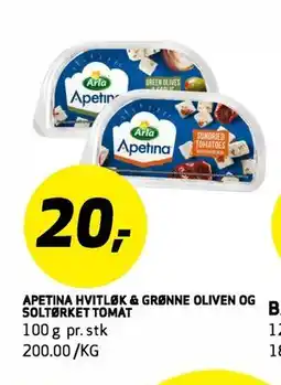 Bunnpris APETINA HVITLØK & GRØNNE OLIVEN OG SOLTØRKETTOMAT tilbud