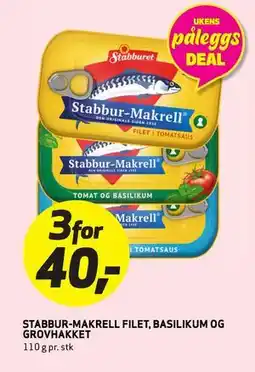 Bunnpris Stabbur-Makrell FILET, BASILIKUM OG GROVHAKKET tilbud