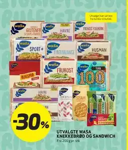 Bunnpris UTVALGTE WASA KNEKKEBRØD OG SANDWICH tilbud