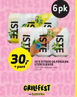 Bunnpris ISTE SITRON OG FERSKEN UTEN SUKKER tilbud