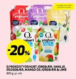 Bunnpris Q FROKOSTYOGHURT JORDBÆR, VANILJE, SKOGSBÆR, MANGO OG JORDBÆR & LIME tilbud