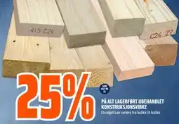 Obs Bygg 25% PÅ ALT LAGERFØRT UBEHANDLET KONSTRUKSJONSVIRKE tilbud