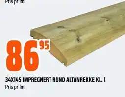 Obs Bygg 34X145 IMPREGNERT RUND ALTANREKKE KL. 1 tilbud