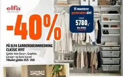 Obs Bygg 40% PÅ ELFA GARDEROBEINNREDNING CLASSIC HVIT tilbud
