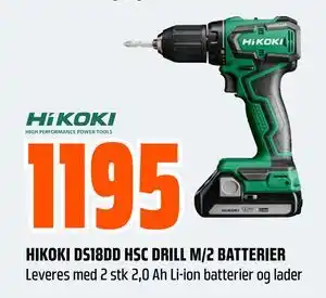 Obs Bygg HIKOKI DS18DD HSC DRILL M/2 BATTERIER tilbud