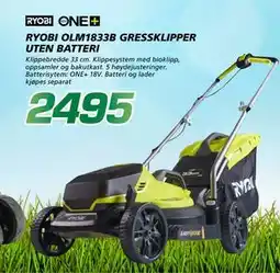 Coop Byggmix RYOBI OLM1833B GRESS KLIPPER UTEN BATTERI tilbud