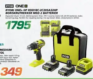 Coop Byggmix RYOBI ONE+ HP RDD18C-2C20SA32HP BOR/SKRUTREKKER MED 2 BATTERIER tilbud