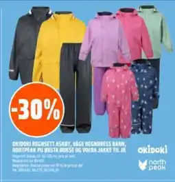 Coop Obs OKIDOKI regnsett askøy, väge regndress barn, nortpeak pu ørsta bukse og volda jakke til jr tilbud