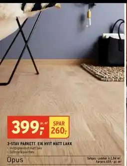 Montér 3-STAV PARKETT EIK HVIT MATT LAKK tilbud