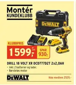 Montér DRILL 18 VOLT XR DCD777D2T 2x2,0AH tilbud