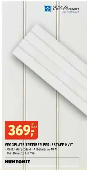 Montér VEGGPLATE TREFIBER PERLESTAFF HVIT tilbud