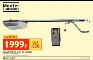 Montér GARASJEPORTÅPNER GM 800 MED 3 SENDERE tilbud