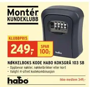 Montér NØKKELBOKS KODE HABO KOKSGRÅ 103 SB tilbud