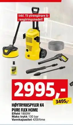 Bauhaus HØYTRYKKSPYLER K4 PURE FLEX HOME tilbud