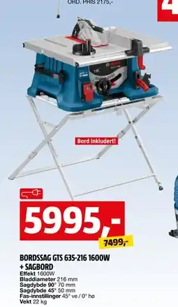 Bauhaus BORDSSAG GTS 635-216 1600W + SAGBORD tilbud