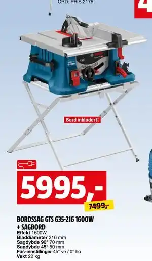 Bauhaus BORDSSAG GTS 635-216 1600W + SAGBORD tilbud