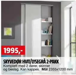 Bauhaus SKYVEDØR HVIT/LYSEGRÅ 2-PAKK tilbud