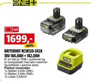 Bauhaus BATTERIKIT RC18120-242X 18V 1X4.0AH + 1X2.0AH tilbud