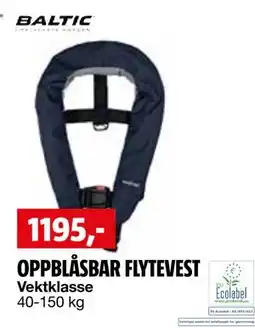Bauhaus OPPBLÅSBAR FLYTEVEST tilbud