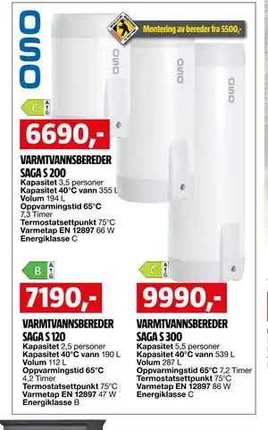 Bauhaus VARMTVANNSBEREDER SAGA S 120 tilbud