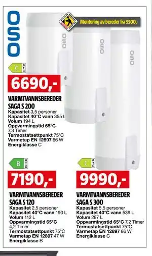 Bauhaus VARMTVANNSBEREDER SAGA S 200 tilbud