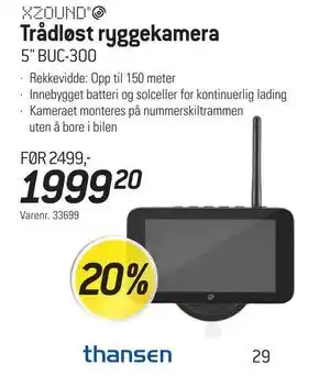 Thansen Trådløst ryggekamera tilbud