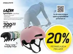 Thansen 20% PÅ SYKKELHJELM FRA LAZER tilbud