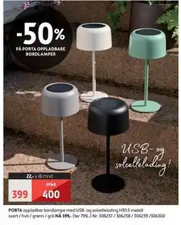 Bohus 50% PÅ PORTA OPPLADBARE BORDLAMPER tilbud