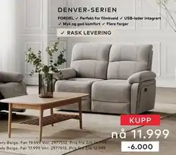 Skeidar Denver 2-seter recliner elektrisk tilbud