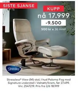 Skeidar Stressless View (M) stol tilbud