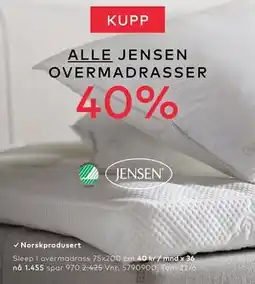 Skeidar ALLE JENSEN OVERMADRASSER tilbud