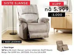 Skeidar Denver recliner elektrisk tilbud