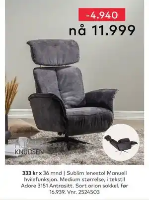 Skeidar Sublim lenestol tilbud