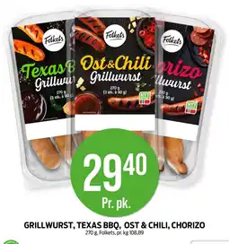 Kiwi FOLKETS Grillwurst, texas bbq, ost & chili, chorizo tilbud