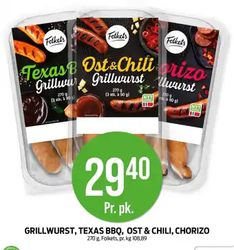 Kiwi FOLKETS Grillwurst, texas bbq, ost & chili, chorizo tilbud