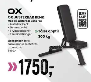 Sport Outlet OX JUSTERBAR BENK tilbud