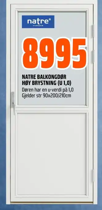 Coop Obs NATRE BALKONGDØR HØY BRYSTNING (U 1,0) tilbud