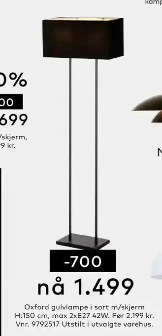 Skeidar Oxford gulvlampe i sort m/skjerm H:150 cm, max 2xE27 42W tilbud