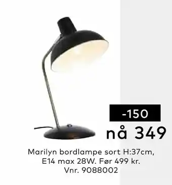 Skeidar Marilyn bordlampe sort H:37cm, E14 max 28W tilbud