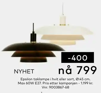 Skeidar Epsilon taklampe i hvit eller sort, Ø:45 cm Max 60W E27 tilbud