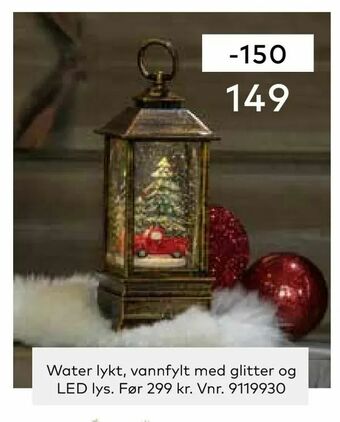 Skeidar Water lykt, vannfylt med glitter og LED lys tilbud