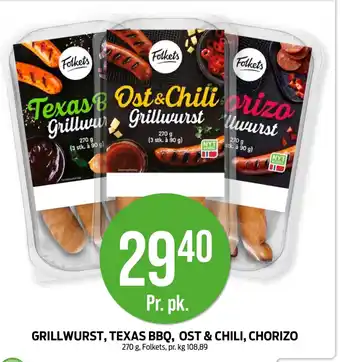 Kiwi FOLKETS Grillwurst, texas bbq, ost & chili, chorizo tilbud