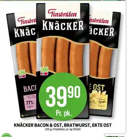 Kiwi Finsbråten Knäcker bacon & ost, bratwurst, ekte ost tilbud